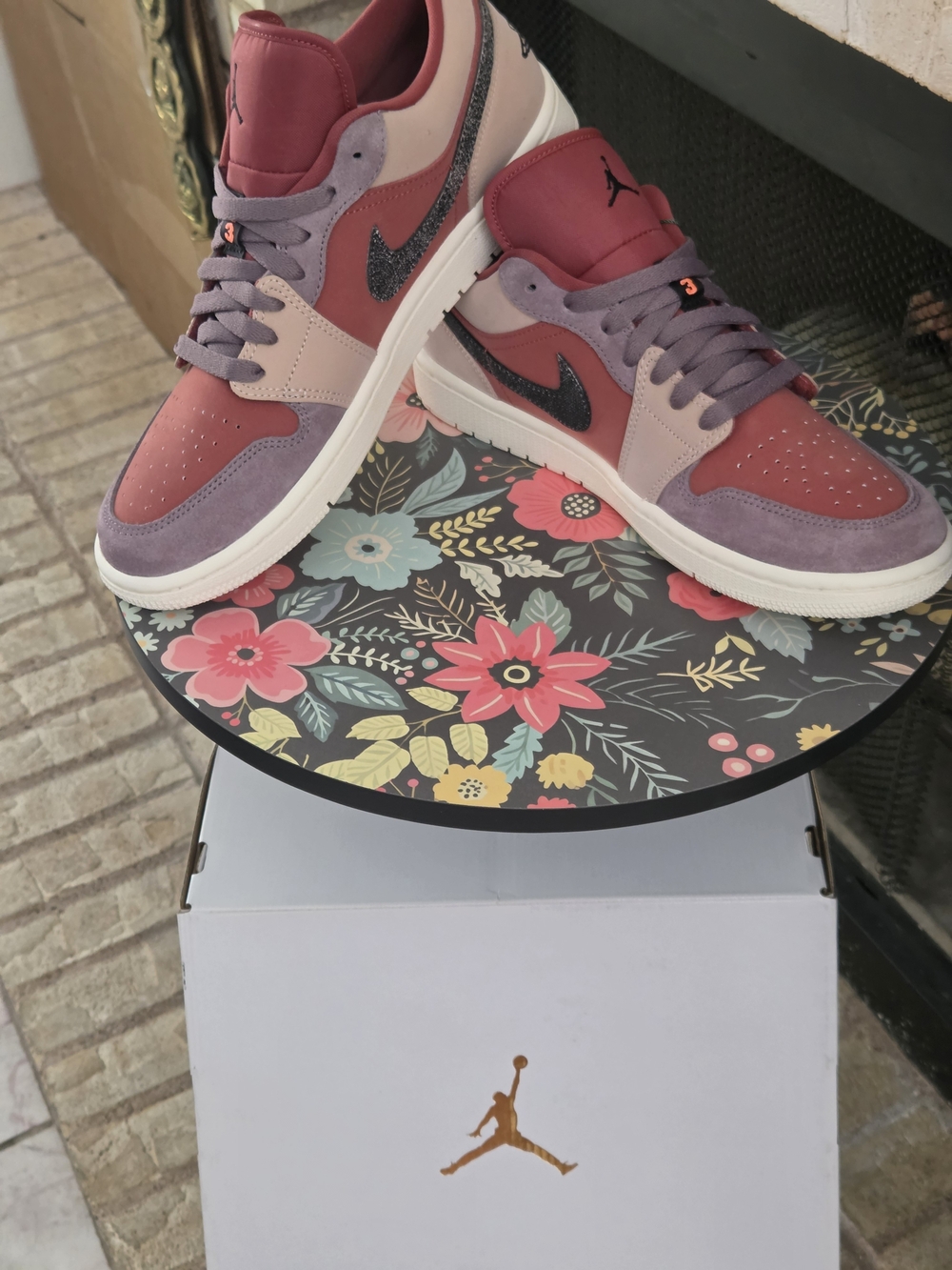 Brand New AJ1- Low Sneakers in Tan, Burgundy & Lavender -